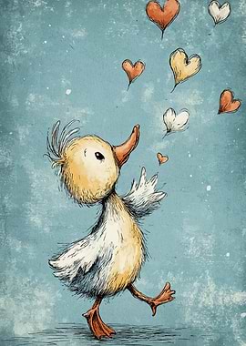 Duckling with Hearts Illustration