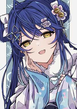 Anime Girl Portrait with Blue Hair