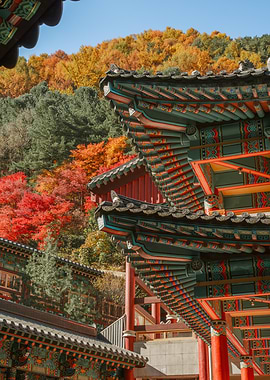 Korean Temple Roofs in Autumn