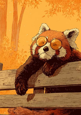 Red Panda with Sunglasses on Bench