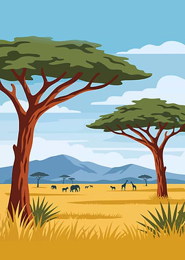 African Savannah Landscape Illustration
