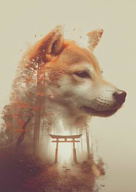 Shiba Inu and Torii Gate Double Exposure