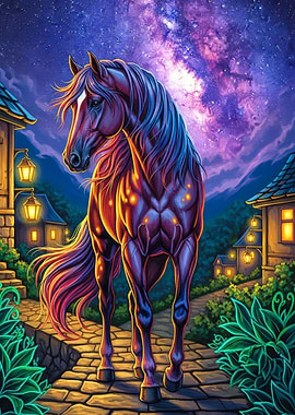 Majestic Horse Under Starry Night