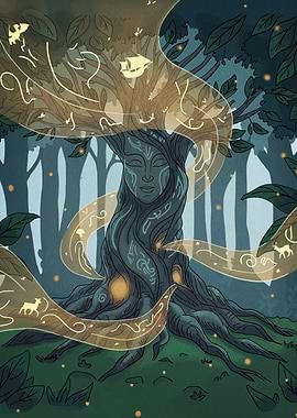 Mystical Forest Tree with Face
