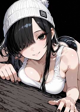 Anime Girl with White Beanie