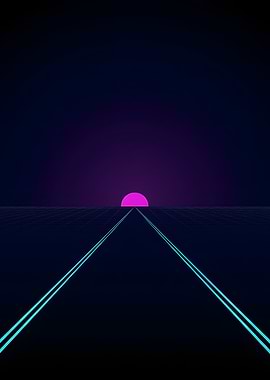 Retro Synthwave Road to Sunset - Outrun Minimal