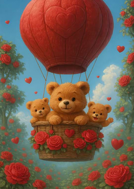 Teddy Bears in Heart Balloon