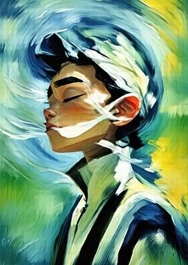 Serene Portrait with Abstract Background