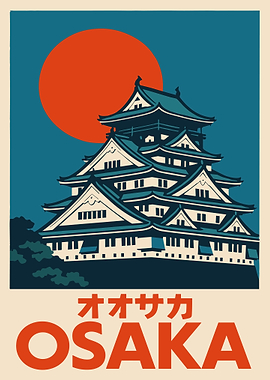Osaka Castle Retro Travel Poster
