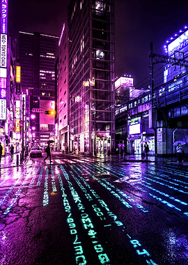 Cyberpunk Tokyo Street Scene
