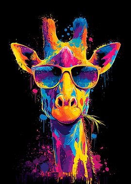 Colorful Giraffe with Sunglasses Art