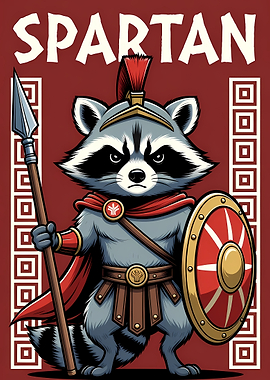 Spartan Raccoon Cartoon Illustration