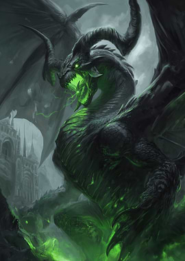 Black Dragon with Green Fire Breath