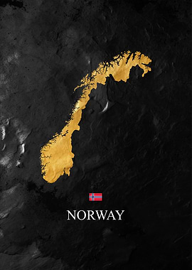 Golden Norway Map on Dark Background