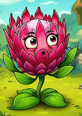 Cartoon Flower Character with Surprised Expression