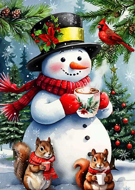 Winter Warmth: Snowman and Squirrels