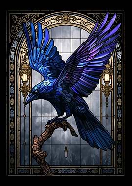 Stained Glass Raven Illustration