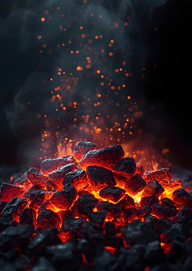 Glowing Coal Embers with Sparks