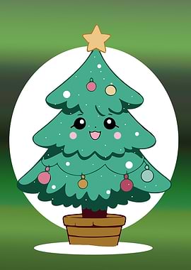 Cute Christmas Tree Cartoon Illustration