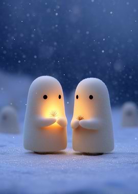 Cute Winter Spirits with Glowing Plants
