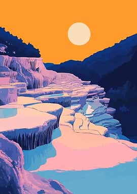 Pamukkale Terraces Turkey Nature Illustration Art