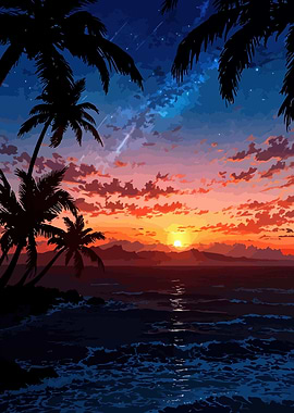 Tropical Sunset with Palm Trees