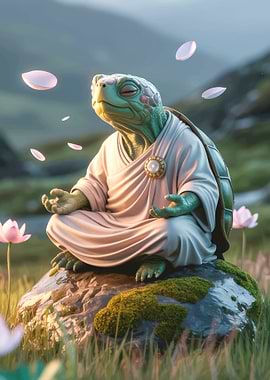 Meditating Turtle Monk in Nature
