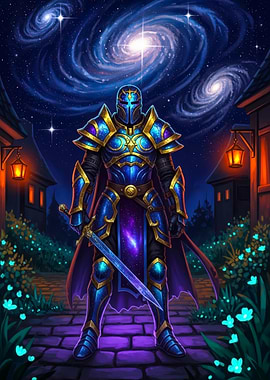 Cosmic Knight in Fantasy Landscape