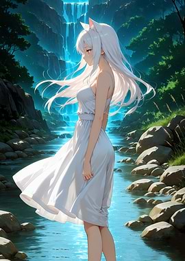 Anime Girl by Waterfall