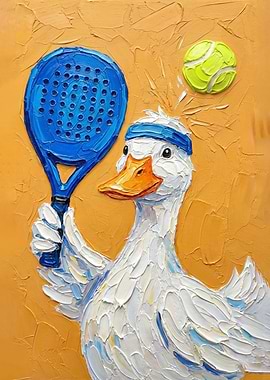 Duck Tennis Player Oil Painting