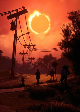 Redfall Apocalyptic Eclipse with Figures on Road