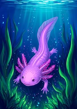 Cute Axolotl in Underwater Scene