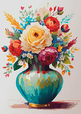 Floral Bouquet in Turquoise Vase