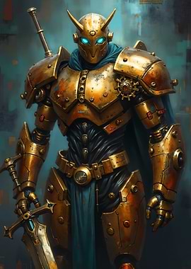 Steampunk Knight in Golden Armor