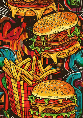 Burger and Fries Graffiti Art