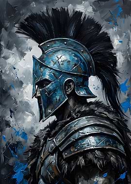 Blue Spartan Warrior Oil Painting