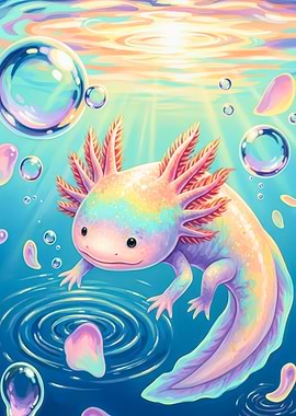 Rainbow Axolotl in Water