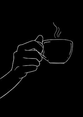 coffee break Hand Holding Steaming Cup Outline