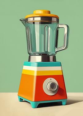 Mid-Century Modern Beehive Blender — Geometric Pop Art Kitchen Poster — Retro Smoothie Maker Decor