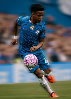 Soccer player in action with ball