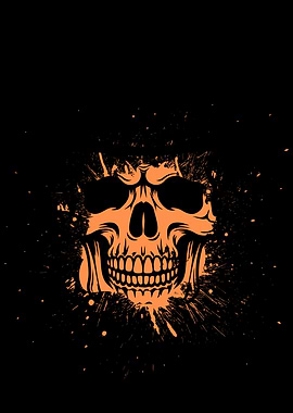 Orange Skull on Black Background