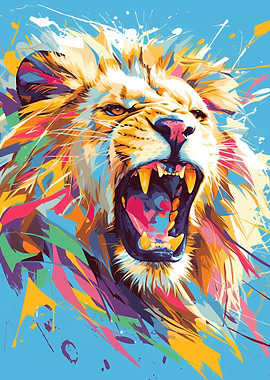 Colorful Roaring Lion Abstract Art