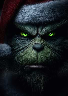 Grinch Close-Up with Santa Hat