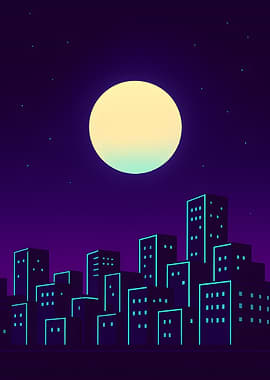 Night Cityscape with Moon