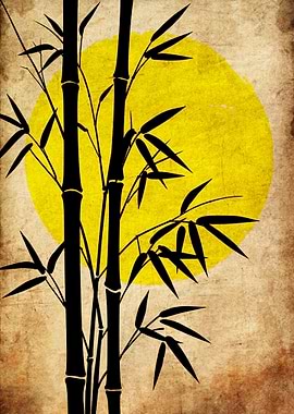 Bamboo Silhouette with Yellow Circle