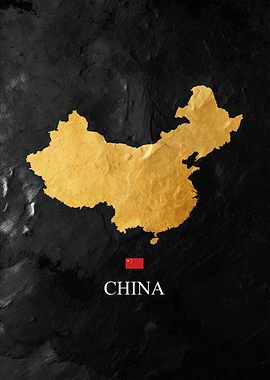 Golden China Map on Dark Background