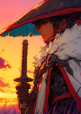 Golden Sun Ronin - Anime Samurai Portrait