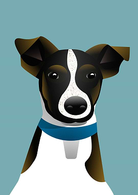 Stylized Dog Portrait with Blue Collar