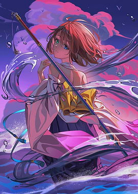 Girl with Staff in Dreamy Setting