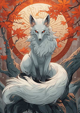 White Fox with Red Eyes